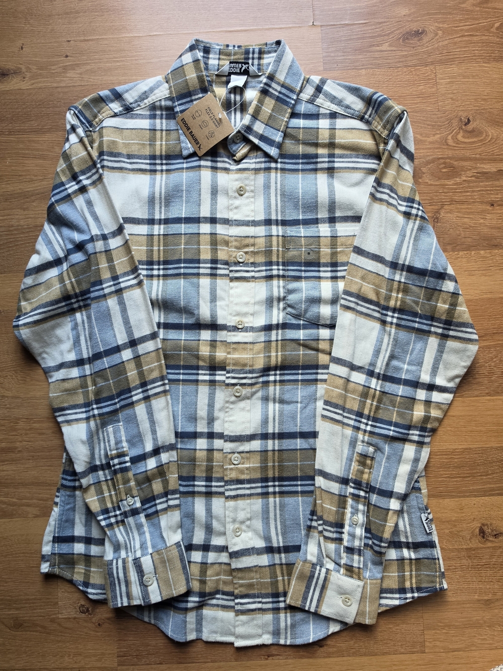Eddie Bauer Plaid Button-Down Shirt in Blue & Tan